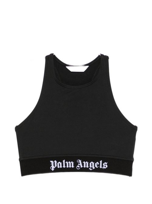 Top sportivo Palm Angels da donna nero con spalline larghe e logo bianco PALM ANGELS | PAWVO001FB0011010